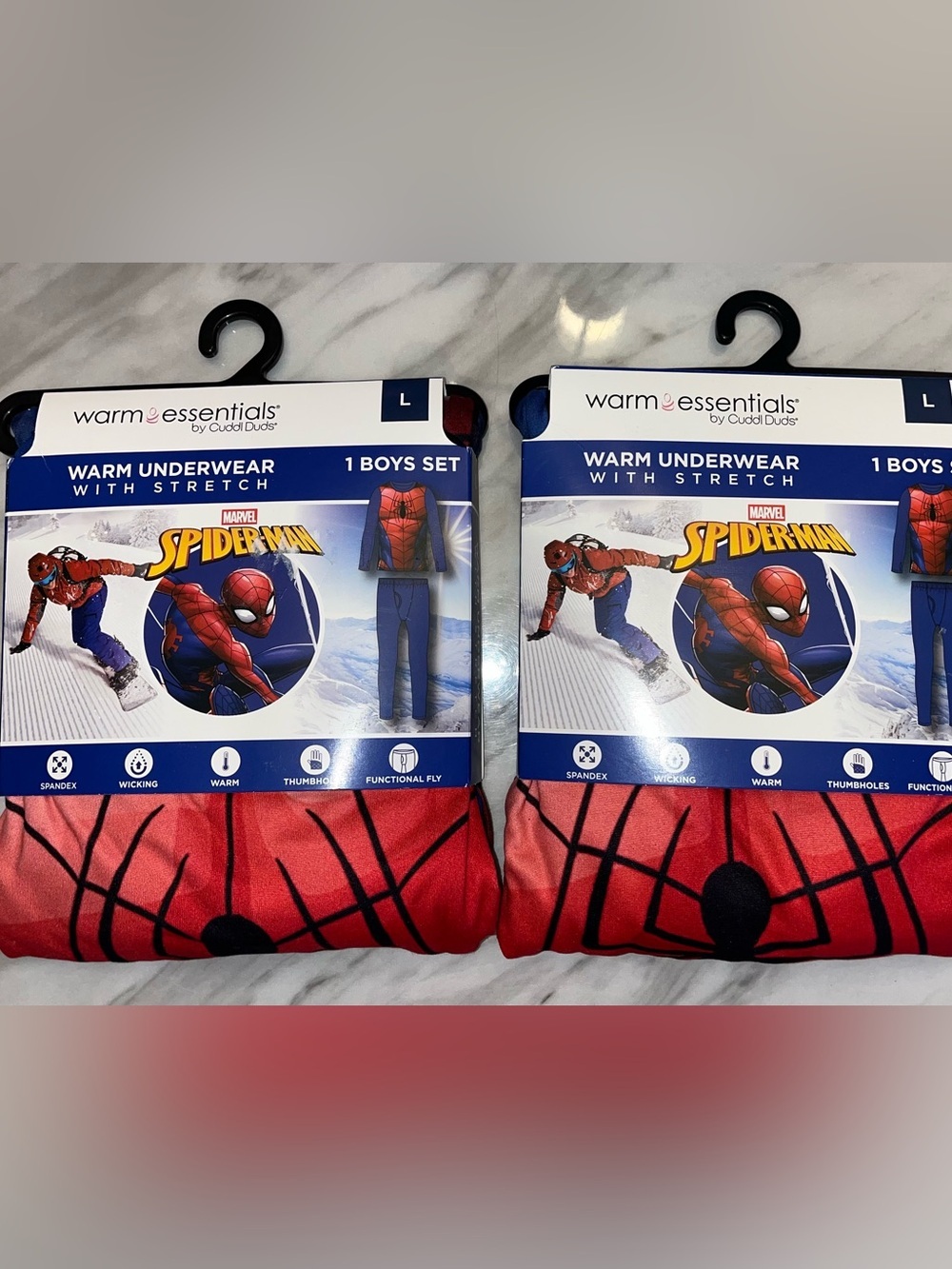 NEW Spider-Man Boys Thermal Set Size L 2 Pack Warm Underwear